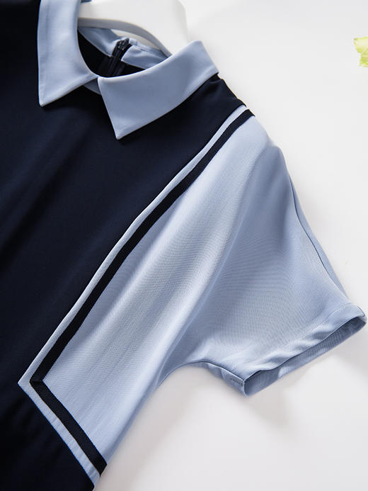 【五折购】熙世界撞色衬衫领连衣裙女短袖夏季新款宽松遮肉显瘦直筒裙子 商品图4