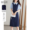 【五折购】熙世界撞色衬衫领连衣裙女短袖夏季新款宽松遮肉显瘦直筒裙子 商品缩略图0