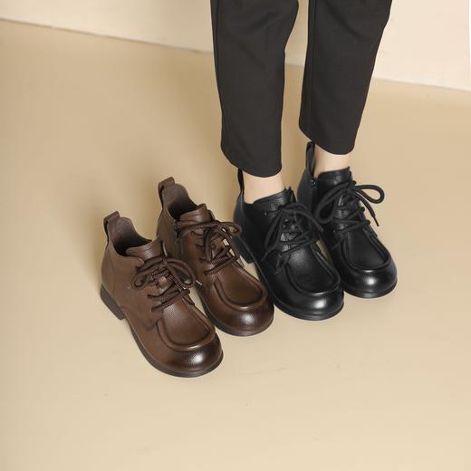 西村名物2024年秋冬新款舒适超轻厚底增高百搭系带马丁靴T24DS48061 商品图3