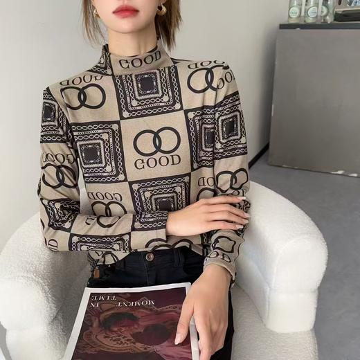 【现货直发】秋冬女新款半高领德绒双面花色百搭修身气质保暖上衣-喜出 商品图1