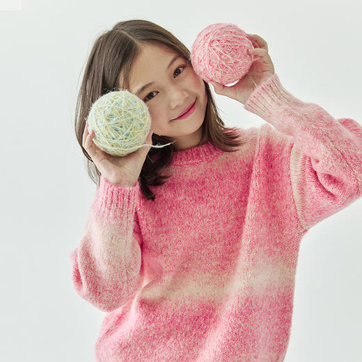 棵初2024年儿童冬装梦幻朦胧渐变花纱毛衣女童羊毛混纺保暖针织衫 商品图2