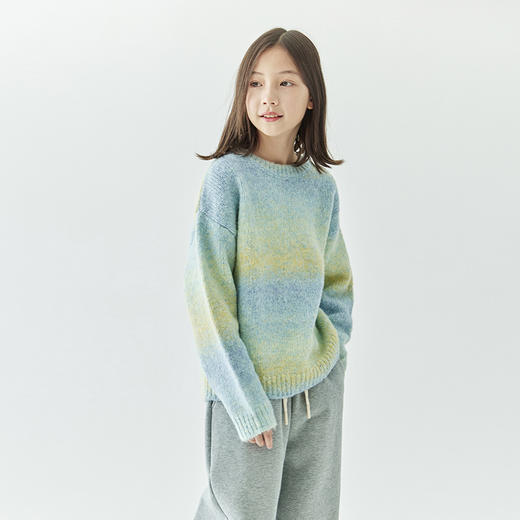 棵初2024年儿童冬装梦幻朦胧渐变花纱毛衣女童羊毛混纺保暖针织衫 商品图4