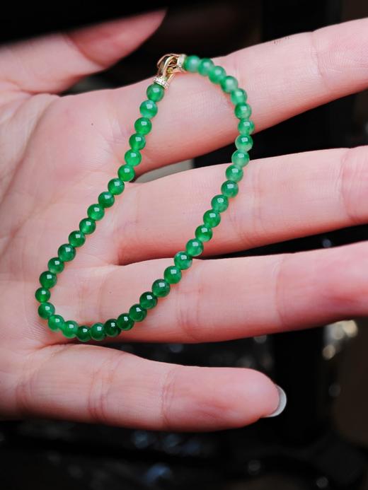 冰透浓艳满绿圆珠翡翠手串 商品图0