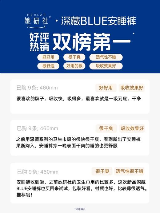 （M-L）她研社深藏BLUE安睡裤型卫生巾量大防漏3条装 商品图3