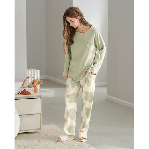 芬腾纯棉春秋季女士睡衣长袖套头套装可爱宽松休闲大码全棉家居服 商品图4