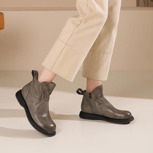 西村名物2024年秋冬新款舒适超轻厚底增高百搭短靴切尔西靴T24DS47061 商品图6