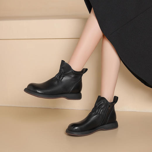 西村名物2024年秋冬新款舒适超轻厚底增高百搭短靴切尔西靴T24DS47061 商品图4