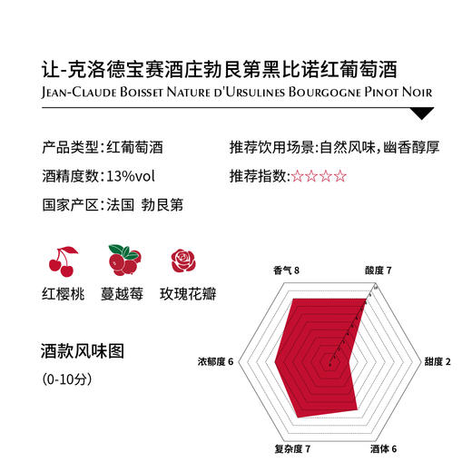 让-克洛德宝赛酒庄勃艮第黑比诺红葡萄酒 Jean-Claude Boisset Nature d'Ursulines Bourgogne Pinot Noir 商品图1