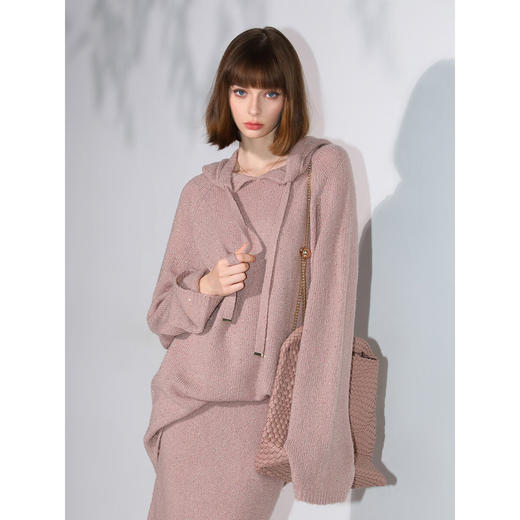 COCOBELLA[璀璨星河]细闪亮片气质针织毛衣秋软糯帽衫MZ3107 商品图2