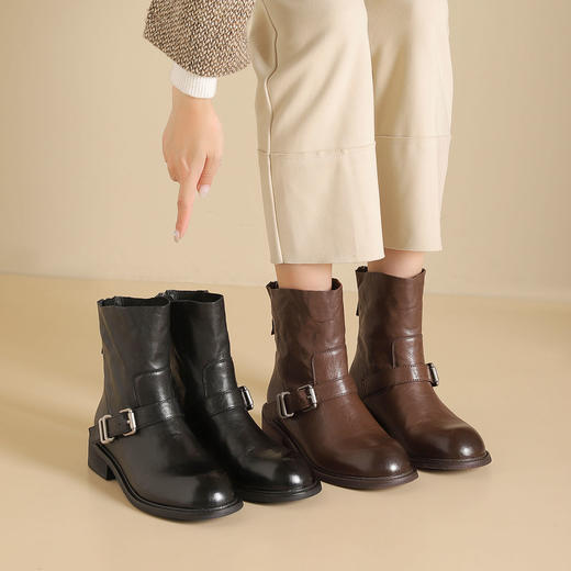 西村名物2024年秋冬新款舒适超轻厚底增高百搭切尔西靴短靴T24DS47111 商品图1