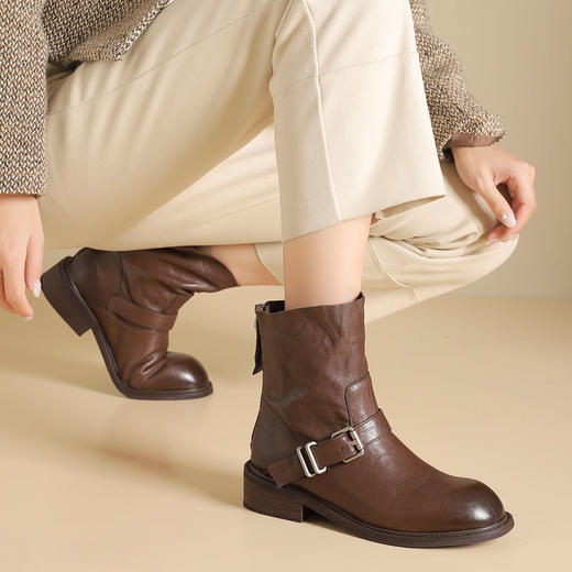 西村名物2024年秋冬新款舒适超轻厚底增高百搭切尔西靴短靴T24DS47111 商品图2