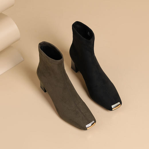 西村名物2024年秋冬新款舒适粗跟中高跟切尔西靴T24DS46811 商品图0