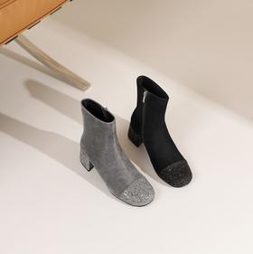 westory2024年秋冬新款优雅风中跟方头百搭短靴切尔西靴W24DS84881