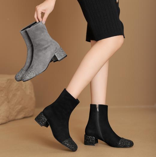 westory2024年秋冬新款优雅风中跟方头百搭短靴切尔西靴W24DS84881 商品图1