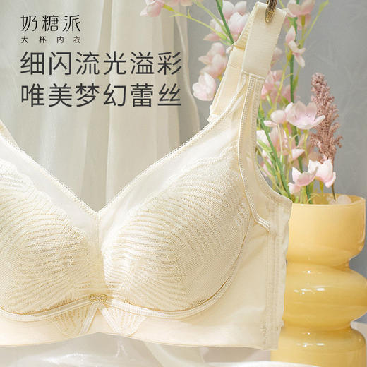 【特惠】（琉璃文胸）奶糖派琉璃文胸梦幻蕾丝大胸显小聚拢大胸承托防下垂透气薄款内衣 商品图5