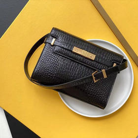 SAINT LAURENT圣罗兰 YSL SL MANHATTAN 曼哈顿金扣 鳄鱼纹压花闪亮牛皮革 斜挎单肩包 小号 中号女款 黑色（CB）