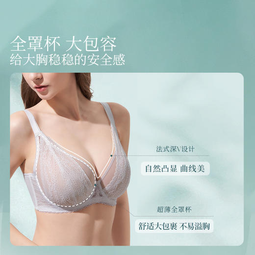 【积分兑换】[林荫]大胸显小文胸超薄全罩杯性感蕾丝透气夏季双肩带内衣女 商品图2