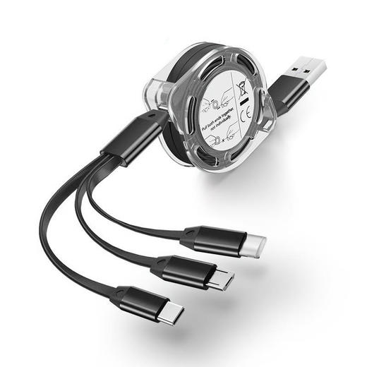 严选一拖三伸缩数据线黑色适用于苹果安卓type-c三合一手机快充充电线 商品图4