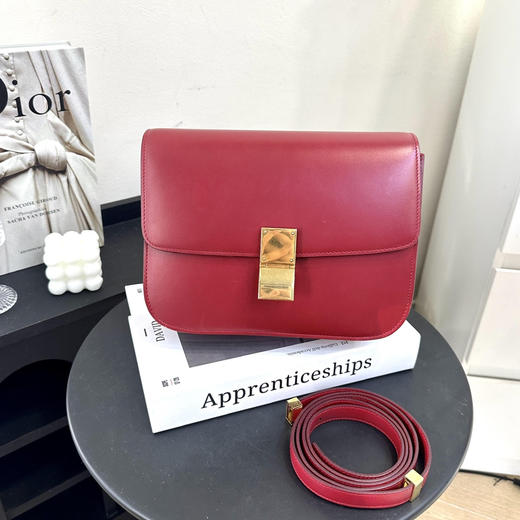 Celine box 中号 红金 牛皮 翻盖包 商品图0