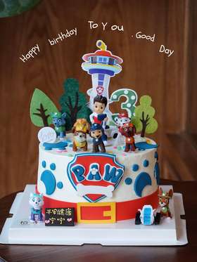 「汪汪队立大功·蓝系」岁数可改·翻糖巧克力·100%动物奶油（附图6寸·提前3天预订）