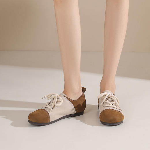 西村名物2024年秋季新款舒适平底系带圆润鞋头休闲鞋T24CM38681 商品图3