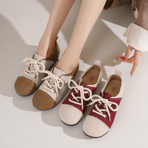 西村名物2024年秋季新款舒适平底系带圆润鞋头休闲鞋T24CM38681 商品图0