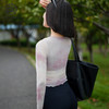 跃牌【禅语梵心】渐变纱假两件运动T恤女长袖带胸垫瑜珈服网纱上衣CX4073 商品缩略图4
