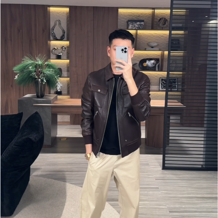 “棕色皮衣” 24F/W男装高端线Y 酒红棕色夹克外套 LL-899181 m9商品图1