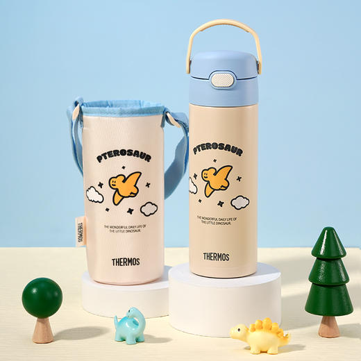 膳魔师不锈钢保温杯保冷直饮杯水杯小恐龙系列/青蛙米色吸管杯500mlS 商品图0