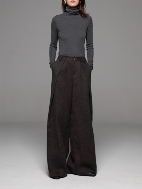 LIYIHAN 24秋腰部打褶刺绣阔腿西装裤垂感廓形休闲裤子宽松设计感