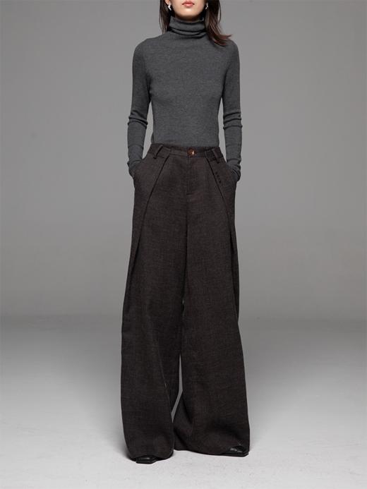 LIYIHAN 24秋腰部打褶刺绣阔腿西装裤垂感廓形休闲裤子宽松设计感 商品图0