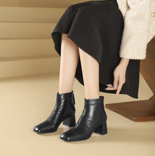 西村名物2024年冬季新款方头中跟舒适百搭切尔西靴时装靴T24DS48101 商品图3