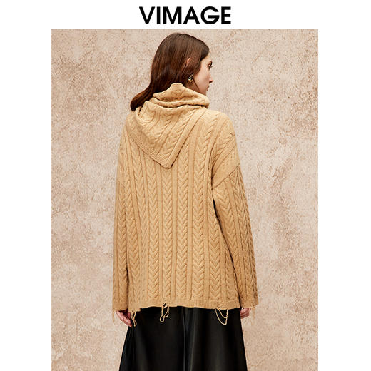 VIMAGE纬漫纪冬季新款设计感气质高级高领宽松慵懒显瘦毛衣针织衫V2201819 商品图4