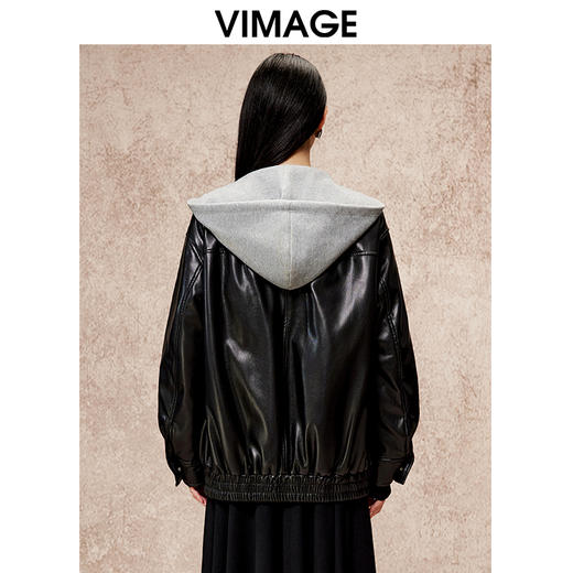 VIMAGE纬漫纪冬季新款假两件宽松舒适保暖显瘦皮衣外套V2203829 商品图4