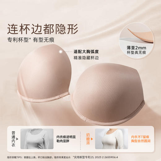 [0感隐形杯1.0]光面无痕大码内衣女大胸显小全罩杯胸罩聚拢文胸 商品图1
