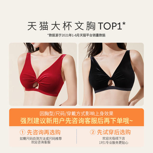 【幽梦扭一扭丝绒套装】大胸显丝绒三角杯文胸无钢圈复古防凸点内衣女 商品图3