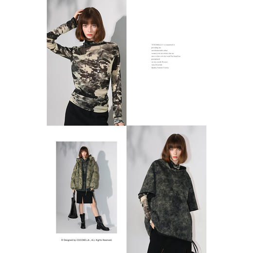 COCOBELLA水墨印花金葱网纱T恤女微透视内搭高领打底衫TS3020 商品图4