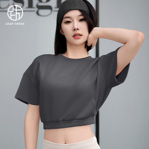 跃牌【倚窗听雨】系列 Athena lulu砂洗莫代尔瑜伽服女褶皱宽松显瘦运动跑步健身短袖T恤DA71 商品图4