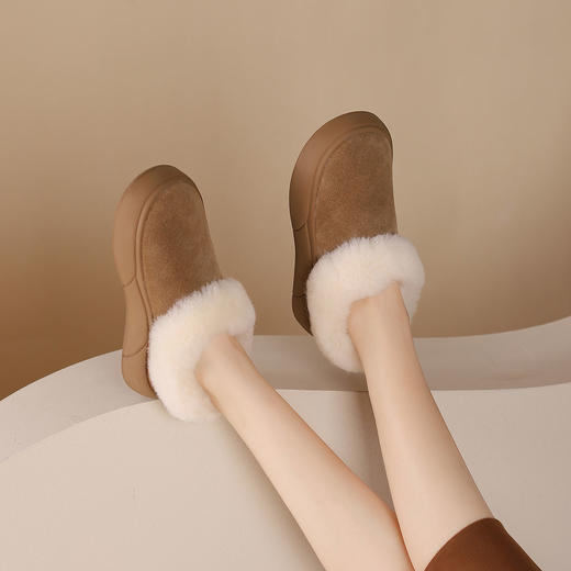 西村名物2024年冬季新款厚底防滑系带舒适保暖低帮毛毛鞋T24DM47051 商品图5