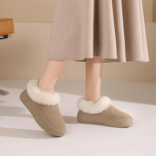 西村名物2024年冬季新款厚底防滑系带舒适保暖低帮毛毛鞋T24DM47051 商品图3