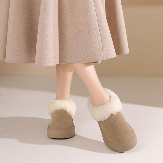 西村名物2024年冬季新款厚底防滑系带舒适保暖低帮毛毛鞋T24DM47051 商品图1