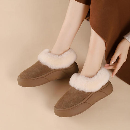 西村名物2024年冬季新款厚底防滑系带舒适保暖低帮毛毛鞋T24DM47051 商品图2