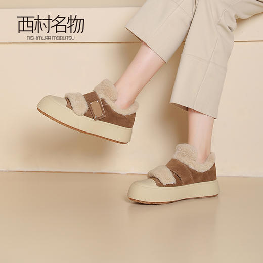 西村名物2024秋季新款时尚简约保暖加绒厚底毛毛鞋百搭休闲鞋女T24DM47971 商品图0