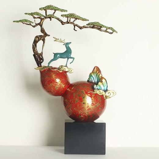 E-QK-BJ1326 C 福来禄来（纯铜大漆）铜葫芦鹿摆件小号 商品图3