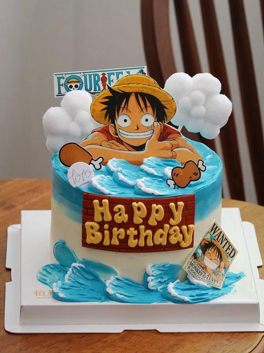 「海贼王-路飞」翻糖巧克力·巧克力糯米糖纸·订制照片·100%动物奶油（附图6寸·提前48小时预订） 商品图1