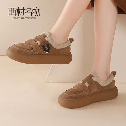 西村名物2024新款女秋冬季外穿高级感厚底小香风加绒豆豆鞋毛毛鞋T24DM47041 商品图2