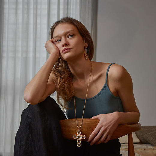北京仓｜Goossens Paris-Stone cross-十字吊坠 天然水晶 项链（大号）［法国设计师］ 商品图2