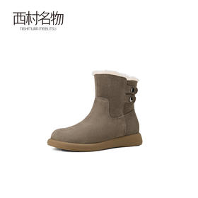 西村名物2024秋冬新款圆头平底真皮一脚蹬短靴复古防寒雪地靴女T24DS47871