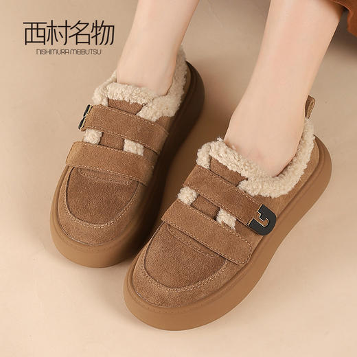 西村名物2024新款女秋冬季外穿高级感厚底小香风加绒豆豆鞋毛毛鞋T24DM47041 商品图1