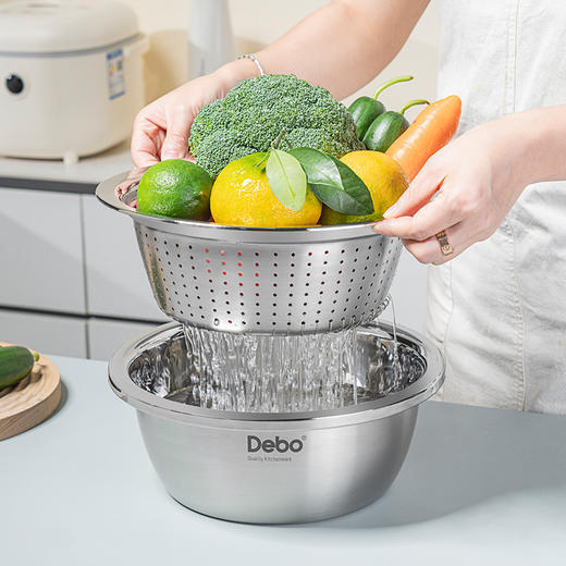 【严选超市】Debo德铂伊莱恩不锈钢厨具5件套 料理盆*4、刨丝器*1 售价 49.9 商品图1